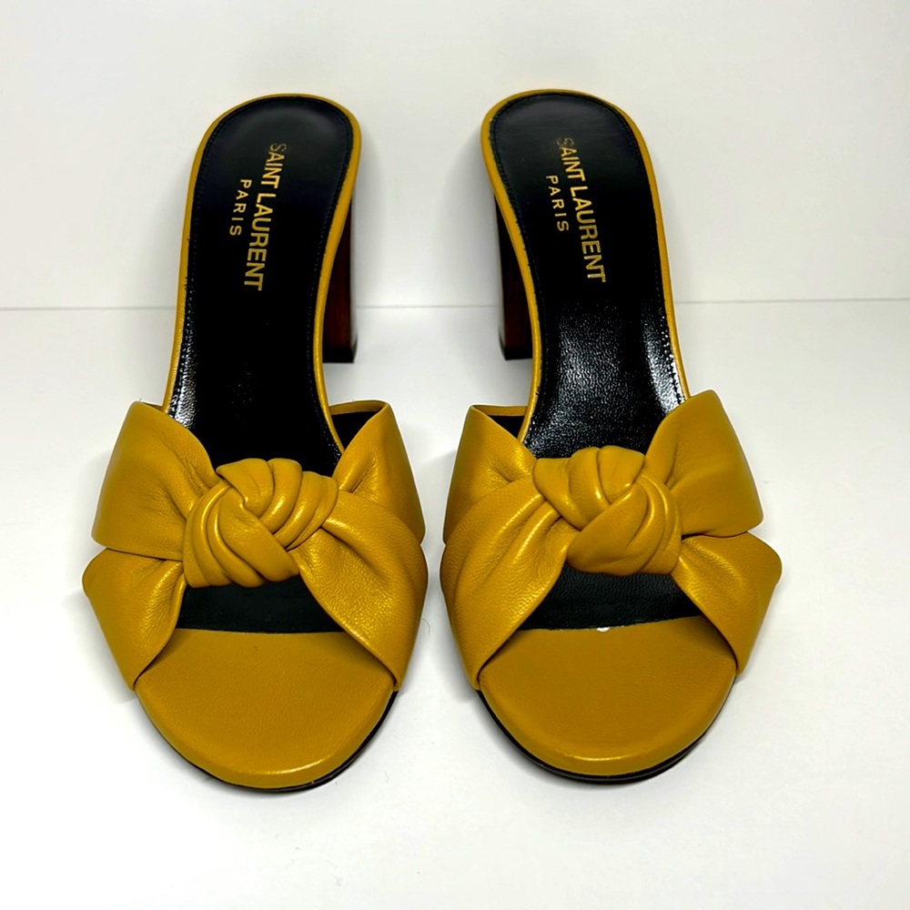 Saint Laurent Bianca Knot Heeled Mules Sz 36